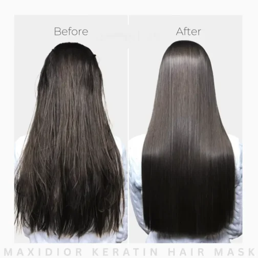 Maxidior Keratin Hair Mask before and after results for frizz control and hair repair in Pakistan